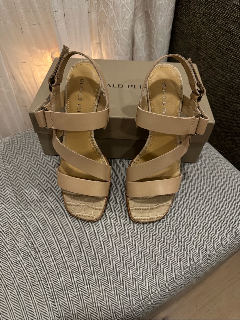 Donald J. Pliner Beige Strappy Croc-Detail Sandals